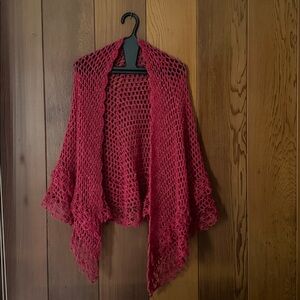 Handmade Elegant Berry Red Crochet Shawl
